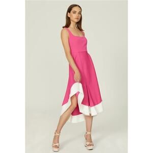 Esteban Cortazar Midi Dress Womens 2 Square Neck Coquette Flowy Swing